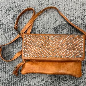 Studded Tan Leather Crossbody Bag made in Morrocco